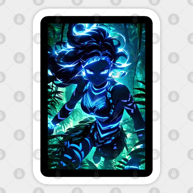 Bioluminescent girl in jungle Sticker by Spaceboyishere